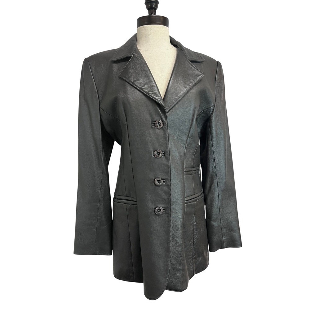 MLC Leather Blazer Women Size 10 Black Excellent Longline Made In Canada Coat